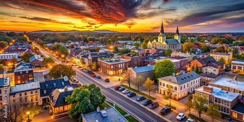 Obraz na płótnie Panoramic Aerial View of Colorful Downtown Fredericksburg, Virginia w salonie