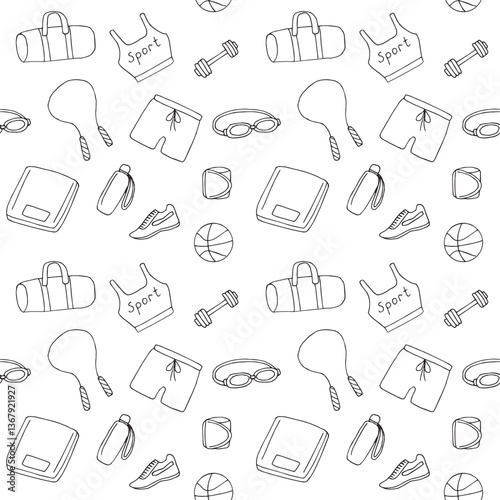Fitness seamless pattern, hand drawing, vector illustration
