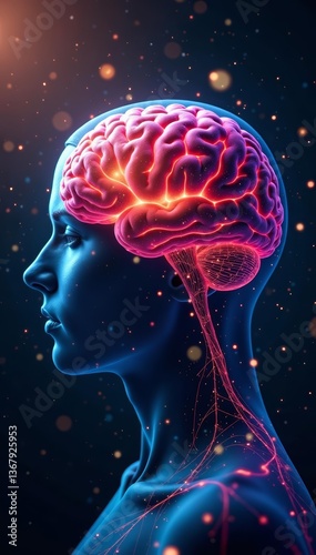 Abstract brain pattern with one section flying away, concept, departure