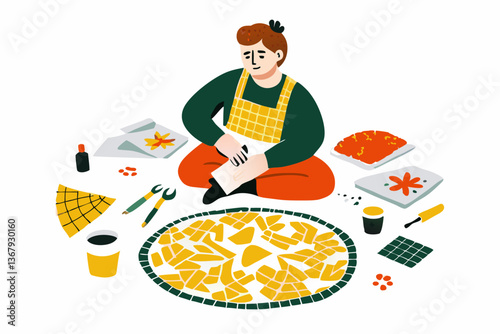 Person Crafting Mosaic Art: DIY Creativity and Colorful Handicrafts in Modern Design