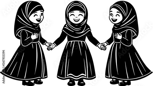 Two Muslim individuals warmly greeting each other in traditional Islamic clothing, showcasing cultural and religious unity with heartfelt embraces and joyful expressions. Eid Embrace
