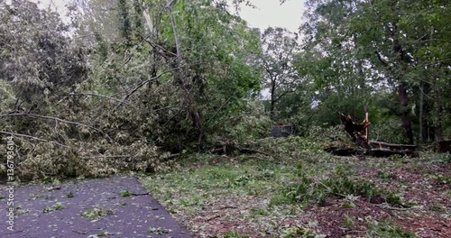 In aftermath storm of hurricane trees fell on fences surrounding homes, causing damage