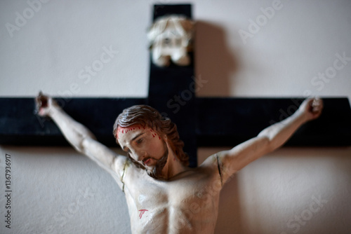 Small wooden crucifix of Jesus Christ photo