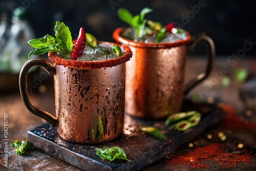 A smoky mezcal mule with a copper mug and chili rim