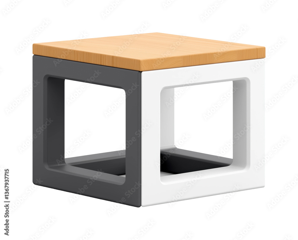 Stylish stool with wooden seat and cubic black and white frame design PNG on Transparent Background Stylish stool with wooden seat and cubic black and white frame design PNG on Transparent Background