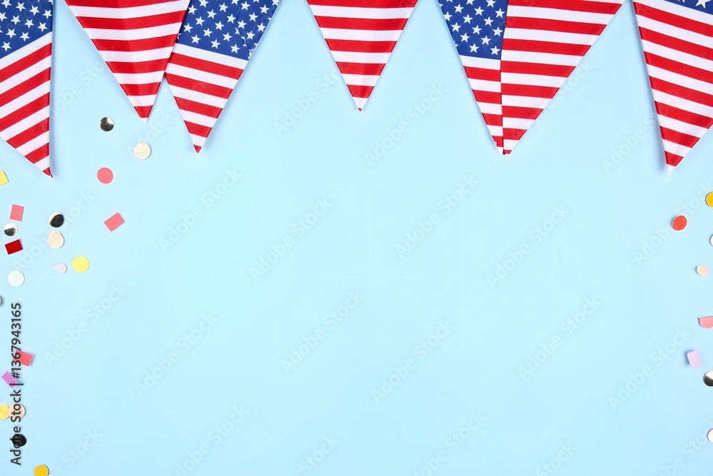 Obraz premium american flag with stars and confetti on a blue background