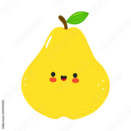 A delightful, smiling cartoon pear with rosy cheeks, perfect for themes of healthy eating or fun illustrations for kids.