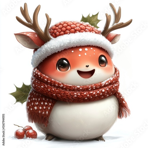 Adorable Christmas Reindeer Cartoon Character in Winter Outfit