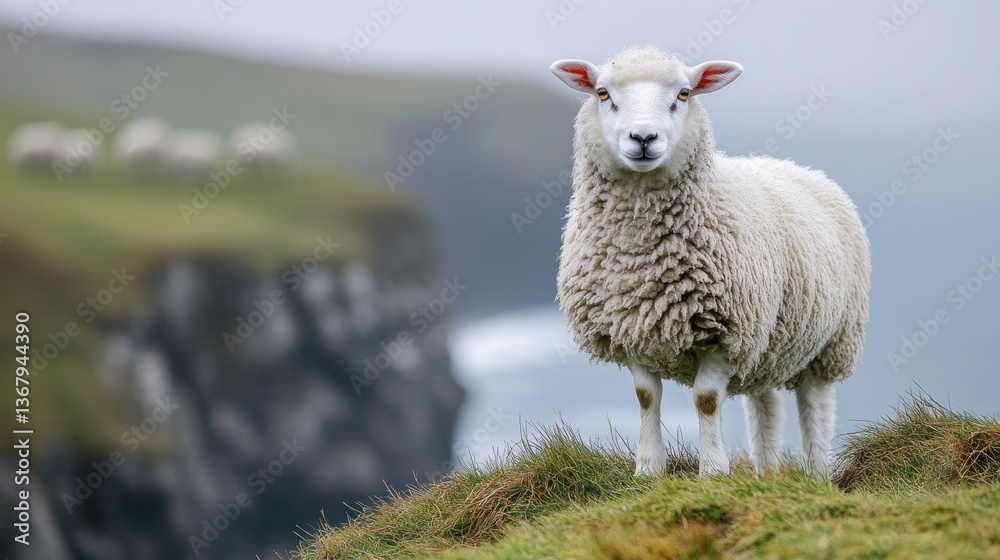 Fototapeta premium Majestic Sheep on Coastal Cliffs