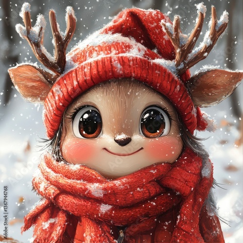 Adorable Reindeer Fawn in Winter Wonderland
