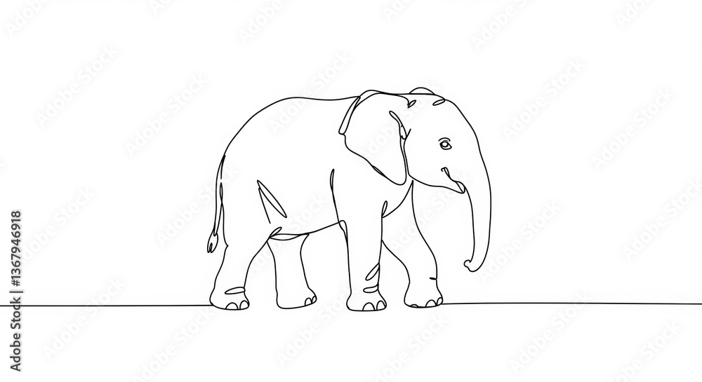 Naklejka premium Elegant simplicity: a single-line drawing of a gentle walking baby elephant