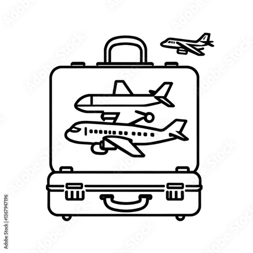 飛行機とスーツケースの旅行アイコン｜Travel Icon with Suitcase and Airplanes