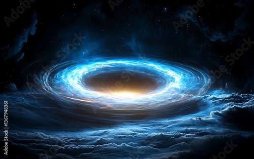 Cosmic Ring Nebula with Space Clouds.