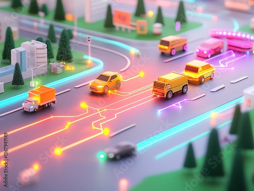 Smart city traffic with connected cars.