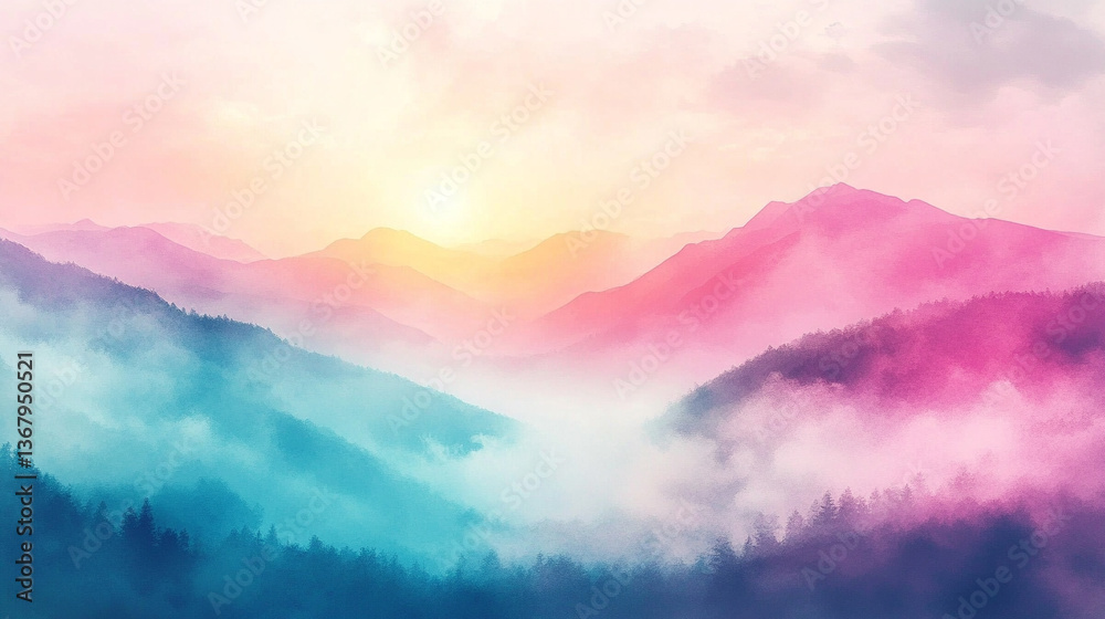 vibrant pastel-colored desert landscape with soft hues of pink, purple, and orange, symbolizing tranquility, change, and the beauty of nature's stark contrasts