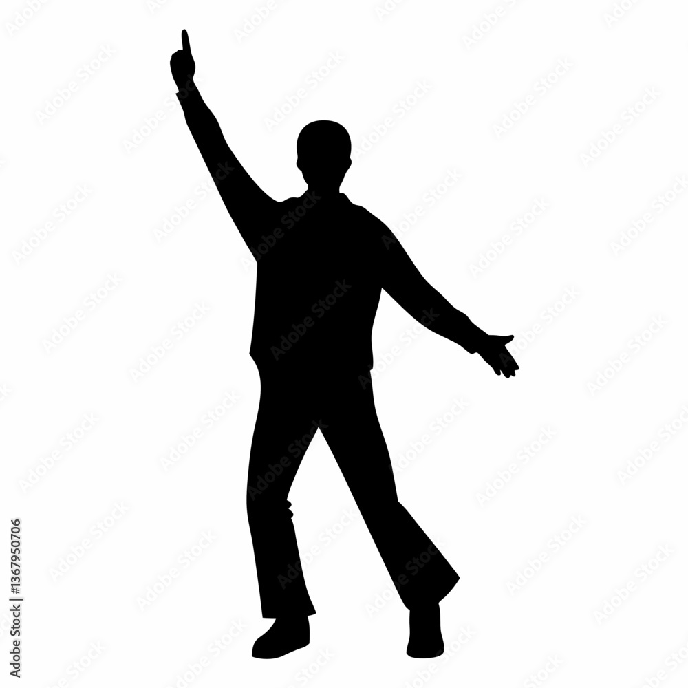Silhouette of a young man jumping in a dynamic dance pose, illustrating action and movement with a sense of energy and fitness Silhouette of a young man jumping in a dynamic dance pose, illustrating action and movement with a sense of energy and fitness