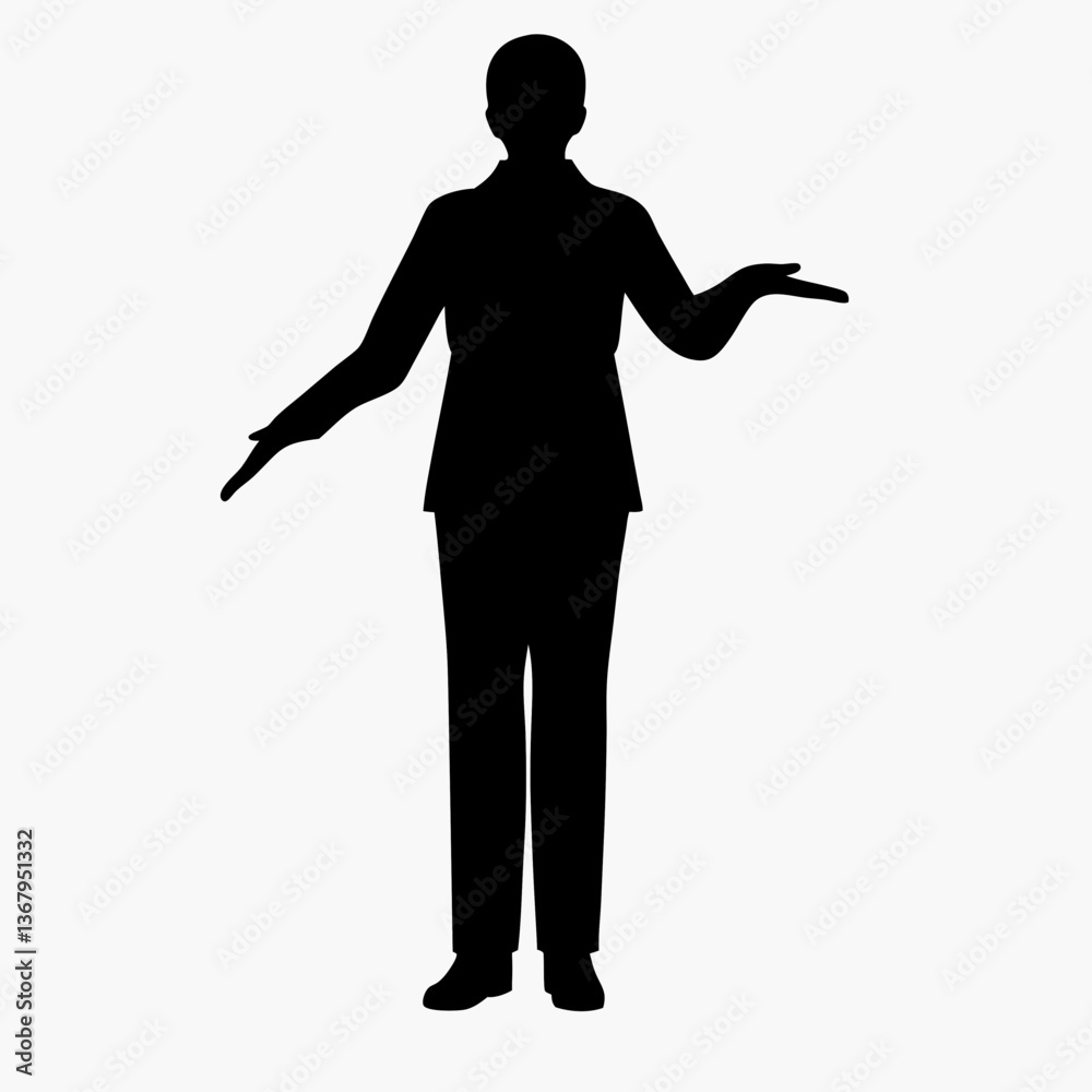 A silhouette of a businessman in a suit, standing with one hand pointing up, smiling, looking confident, representing success and professionalism A silhouette of a businessman in a suit, standing with one hand pointing up, smiling, looking confident, representing success and professionalism
