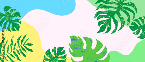 Palm tree leaves, tropical plants summer concept design modern abstract background for poster, web-banner,social media Vector cute flat texture illustration