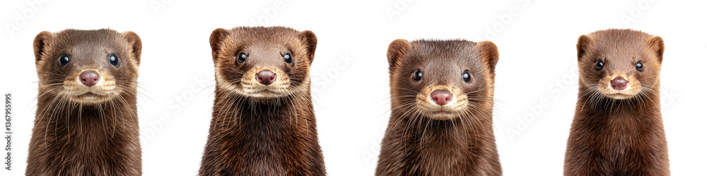 Fototapeta premium Striking close up portraits showcasing the curious and endearing expressions of ferrets a small mammalian species known for their playful and agile nature