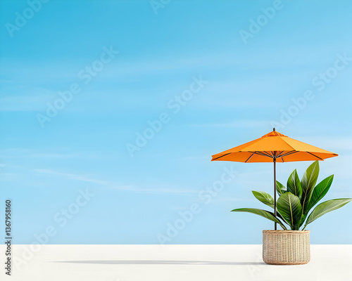 Wallpaper Mural Orange parasol and potted plant under a clear blue sky Torontodigital.ca