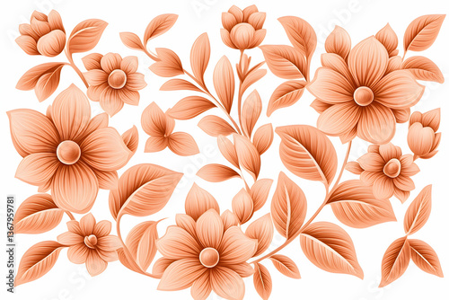 Peach floral arrangement on white background