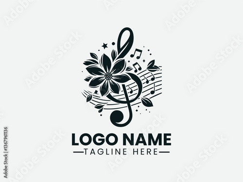 Music Flower Vector Logo Design, Musical Flower Logo