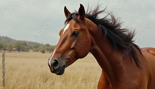 Majestic horse running freely in a golden grass field, Horses mid-gallop, Grand National horse race  