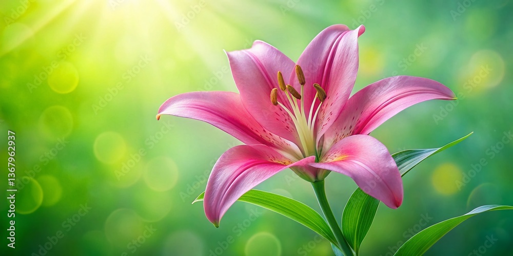 Pink Lily Flower Close-Up, Delicate Bloom, Rule of Thirds Composition, Spring Floral Photography Pink Lily Flower Close-Up, Delicate Bloom, Rule of Thirds Composition, Spring Floral Photography