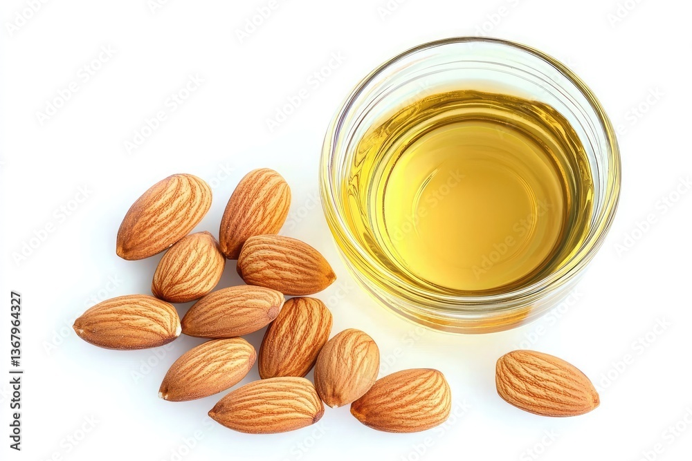 almonds oil and almonds isolated white almonds oil and almonds isolated white