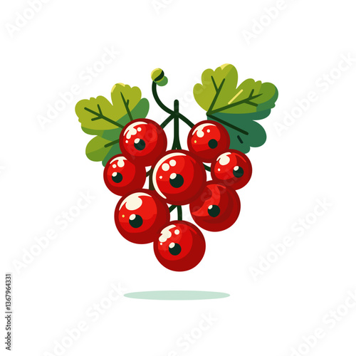 Vector illustration of red currant berries with leaves. Perfect for food packaging design and healthy nutrition content.