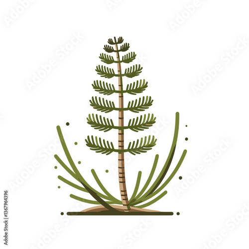 Vector illustration of mature lycopodium plant with conical spore structure. Perfect for botanical guides, natural history resources, ancient plant education, and forest floor ecosystem visuals.
