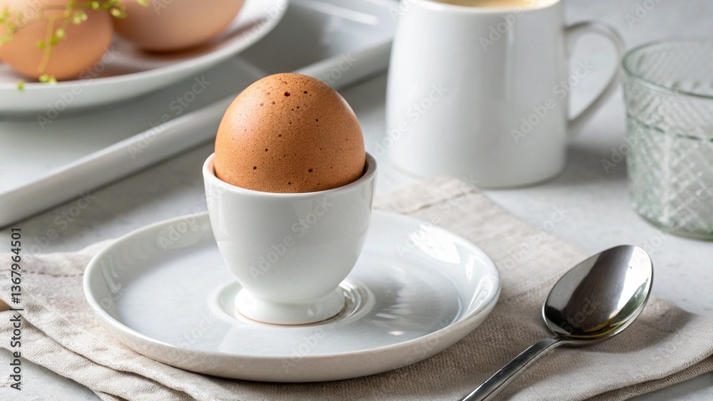 Boiled Egg in Egg Cup, Simple and Clean Food Photography, Protein for Breakfast Boiled Egg in Egg Cup, Simple and Clean Food Photography, Protein for Breakfast