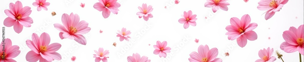 A seamless pattern of inthanin pink flowers scattered across a white backdrop, romantic, decorative A seamless pattern of inthanin pink flowers scattered across a white backdrop, romantic, decorative