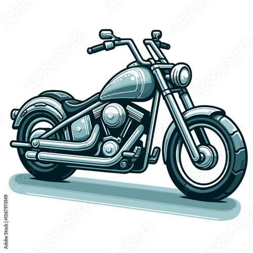 Classic cruiser motorcycle in silver tones on light background. Perfect for biker culture illustrations, motorcycle dealership advertising, and transport collections.