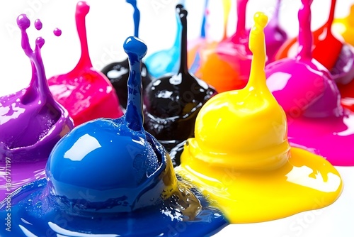 Colorful Splashes of Vibrant Paints Create Dynamic Abstract Imagery