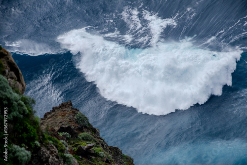 Huge crushing waves seen from above creating amazing textures. 