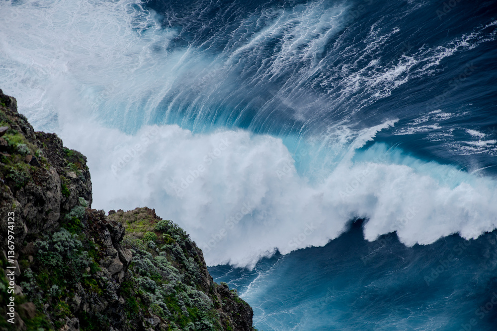 Huge crushing waves seen from above creating amazing textures. Huge crushing waves seen from above creating amazing textures.