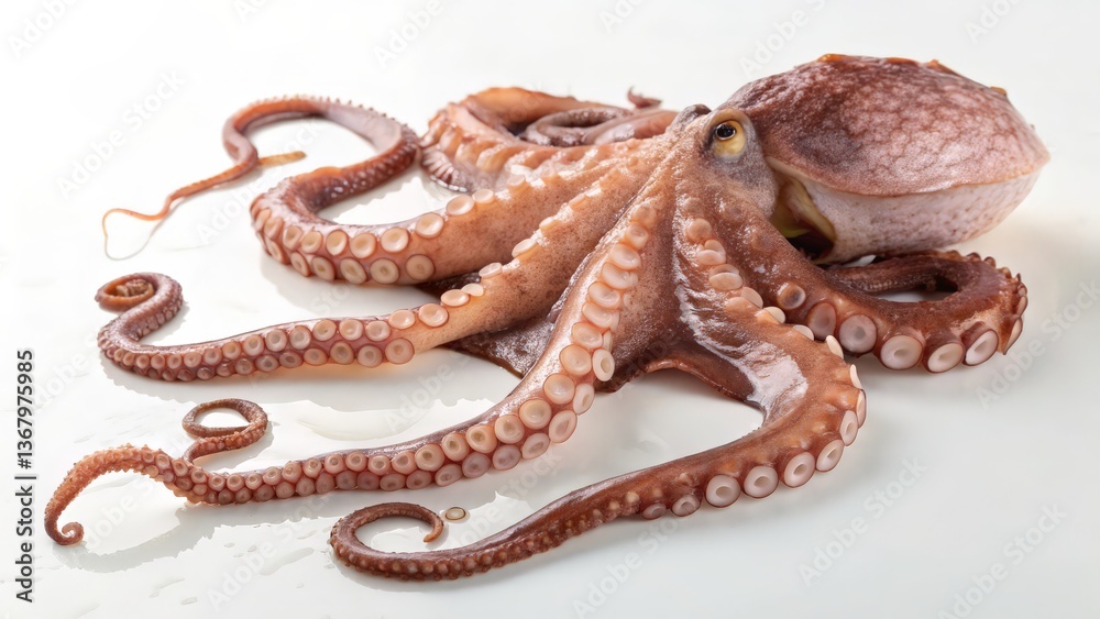 Naklejka premium Fresh Raw Octopus on White Background – Seafood Close-Up 