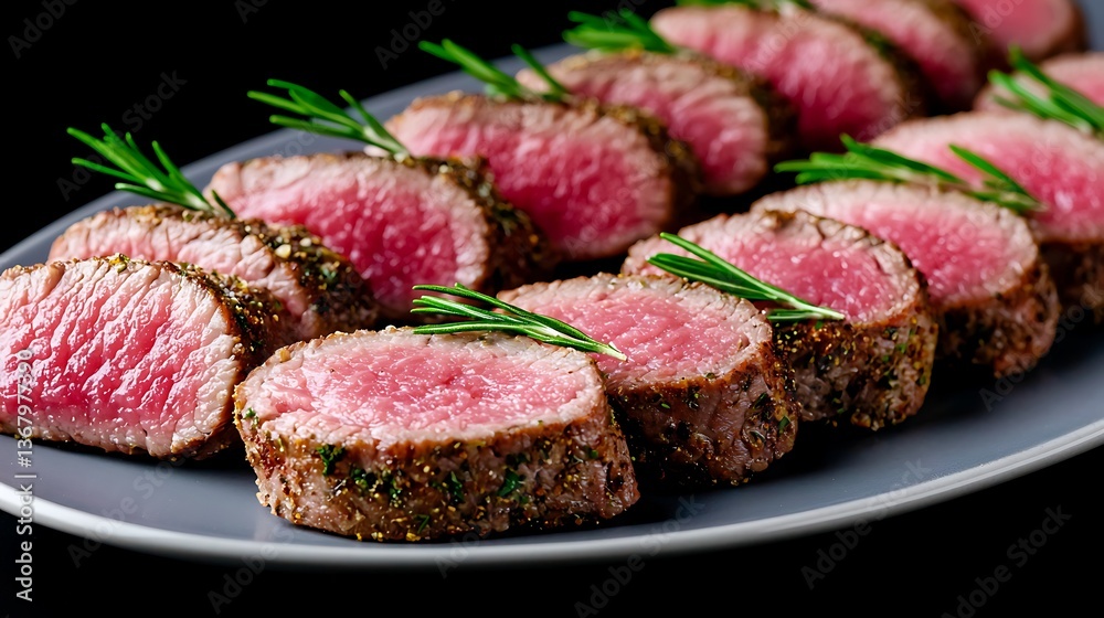 Sliced Rosemary Lamb on Plate. Sliced Rosemary Lamb on Plate.