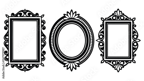 Vintage frames set, black color, isolated on a white background.