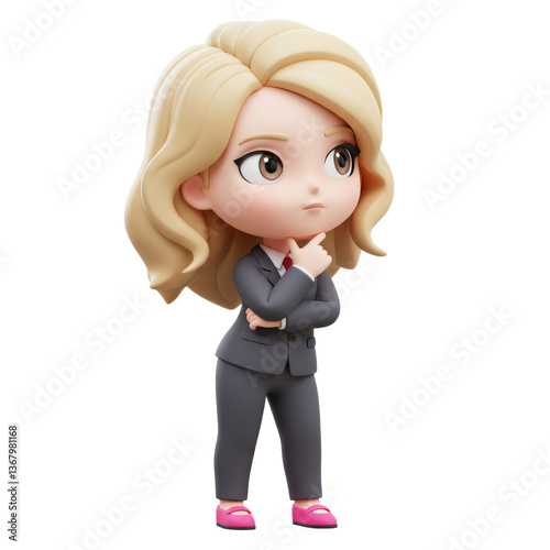 Cartoon Businesswoman Thinking Posing in Suit Illustration for Presentation