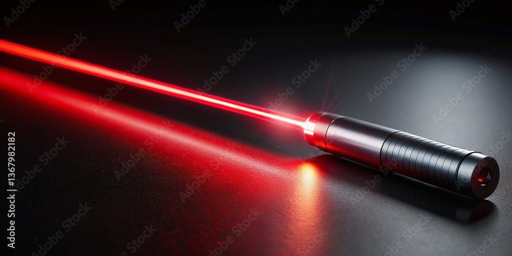 Red Laser Pointer Beam on Dark Background, Copy Space for Text Red Laser Pointer Beam on Dark Background, Copy Space for Text
