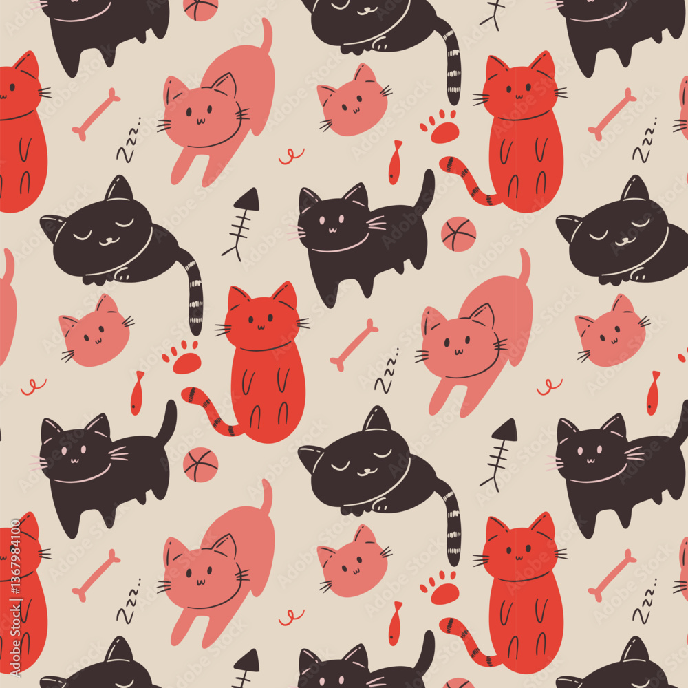 Obraz premium Adorable Kitty Poses Pattern