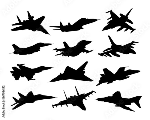 vector jet fighter silhouette collection vector design