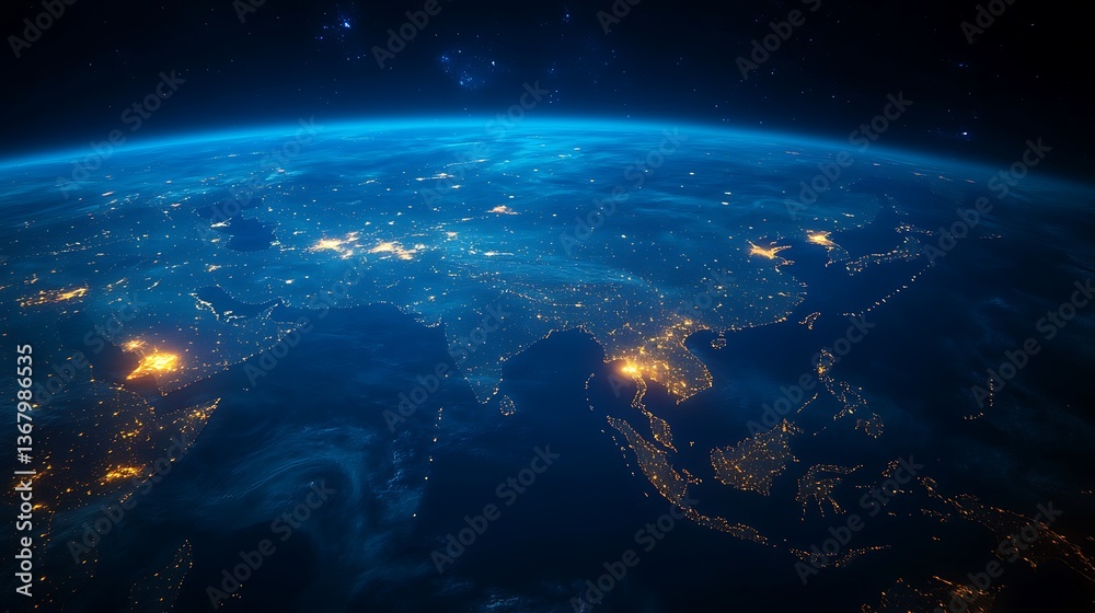 Fototapeta premium Earth at Night: A Stunning View of Asia's City Lights
