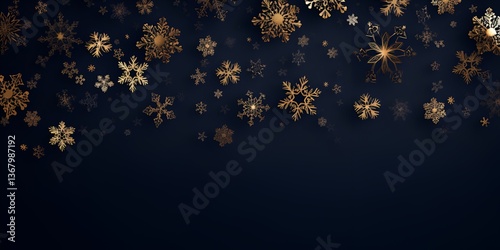 Elegant Christmas background with golden snowflakes and navy blue, vector illustration. Vector holiday design for poster, banner, or g