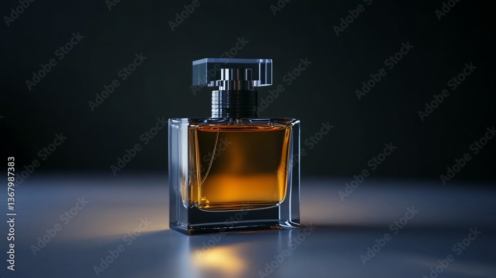 Elegant Glass Perfume Bottle on a Reflective Surface for Beauty Marketing Elegant Glass Perfume Bottle on a Reflective Surface for Beauty Marketing
