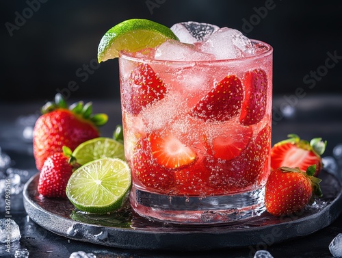 strawberry caipirinha black background