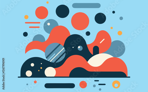 Abstract Shapes Composition: A dynamic arrangement of abstract shapes and forms, rendered with bold colors and a modern aesthetic, creating a visually engaging composition.