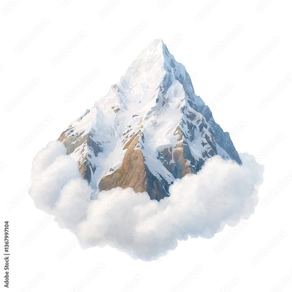 Obraz premium A majestic snow-capped mountain peak rises above fluffy clouds, reflecting the beauty of nature's raw, untouched wilderness.